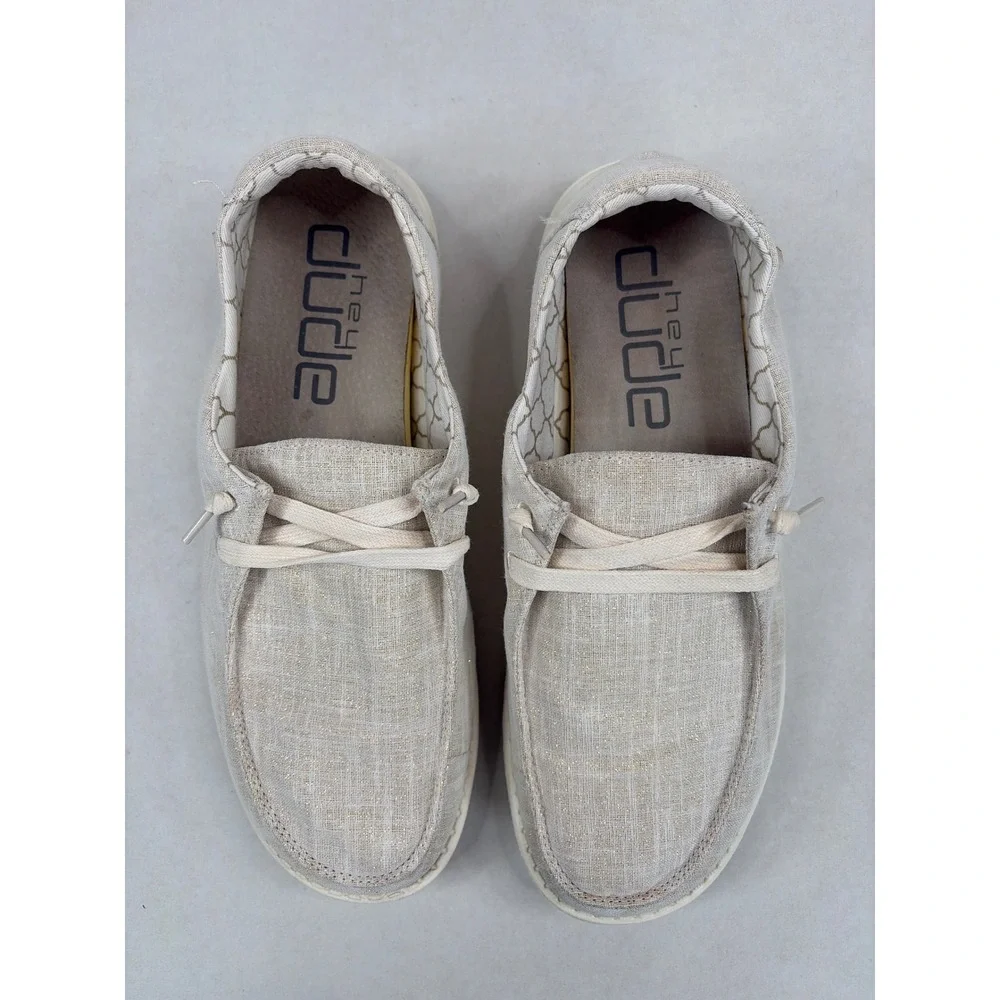 Hey Dude Wendy Sparkling Gold Slip On Loafers Womens 11 Cream Metallic 121419102